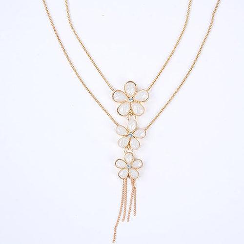 Women Vintage Rhinestone Flower Pendant Long Chain Statement Bib Necklace