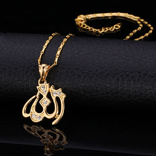 Islam Allah Pendant Charms Gold Plated Clear Rhinestone Muslim Choker Necklace