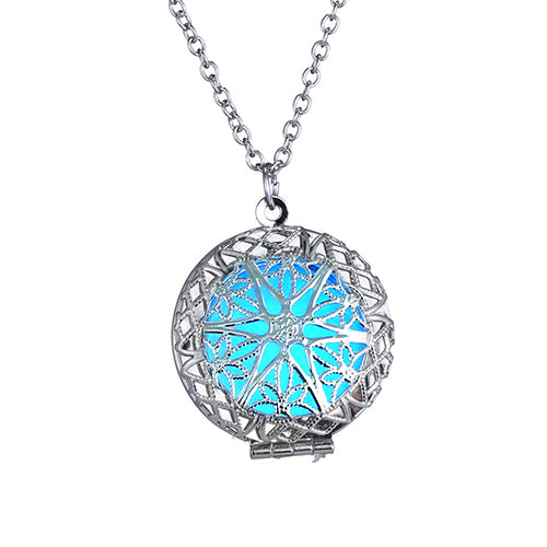 Stylish Luminous Openable Hollow Round Locket Pendant Necklace Jewelry Charm