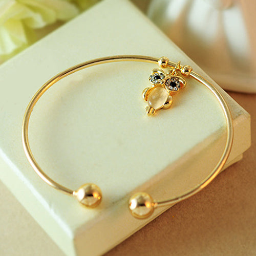 Fashion Women Owl Rhinestone Faux Opal Gold Plated Cuff Bracelet Opening Bangle