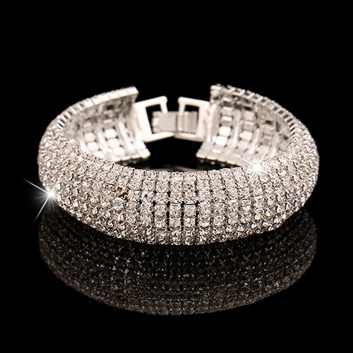 Women Roman Style Wide Bangle Rhinestone Bracelet Wedding Party Jewelry Gift