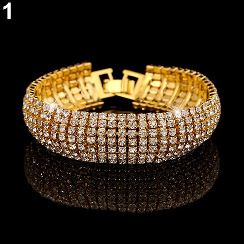 Women Roman Style Wide Bangle Rhinestone Bracelet Wedding Party Jewelry Gift