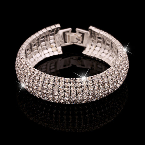 Women Roman Style Wide Bangle Rhinestone Bracelet Wedding Party Jewelry Gift