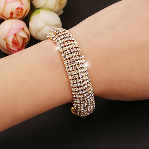 Women Roman Style Wide Bangle Rhinestone Bracelet Wedding Party Jewelry Gift