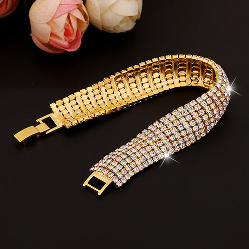 Women Roman Style Wide Bangle Rhinestone Bracelet Wedding Party Jewelry Gift