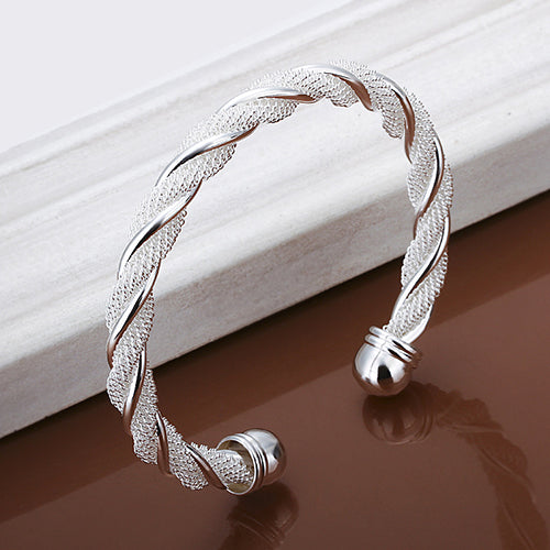 Women's Fashion Simple Silver Plated Twist Cuff Bangle Open Bracelet Jewelry Gift