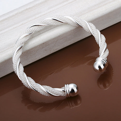 Women's Fashion Simple Silver Plated Twist Cuff Bangle Open Bracelet Jewelry Gift