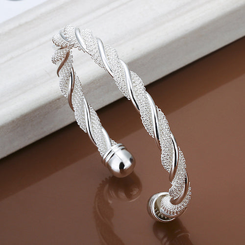 Women's Fashion Simple Silver Plated Twist Cuff Bangle Open Bracelet Jewelry Gift