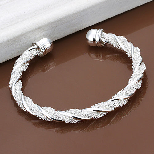 Women's Fashion Simple Silver Plated Twist Cuff Bangle Open Bracelet Jewelry Gift