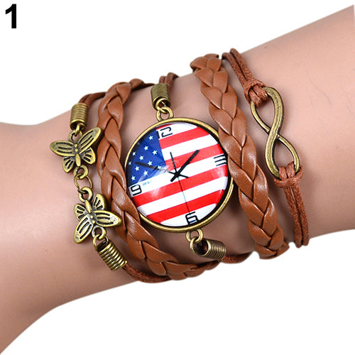 Women Vintage Butterfly Infinite Bracelet Faux Leather Weave Wristband Xmas Gift