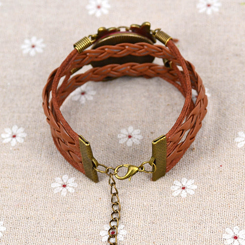 Women Vintage Butterfly Infinite Bracelet Faux Leather Weave Wristband Xmas Gift