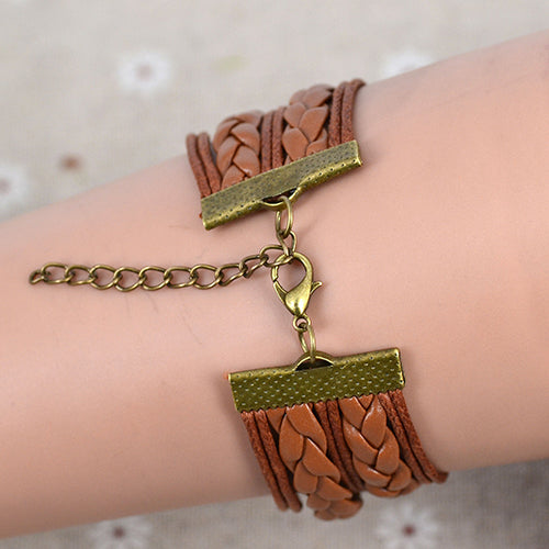 Women Vintage Butterfly Infinite Bracelet Faux Leather Weave Wristband Xmas Gift