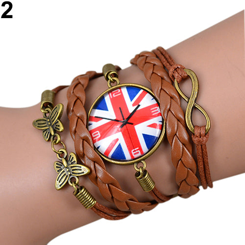 Women Vintage Butterfly Infinite Bracelet Faux Leather Weave Wristband Xmas Gift