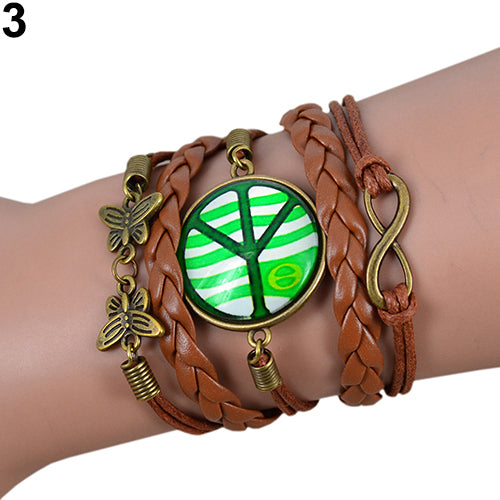 Women Vintage Butterfly Infinite Bracelet Faux Leather Weave Wristband Xmas Gift