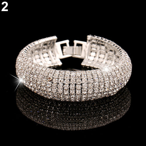 Women Roman Style Wide Bangle Rhinestone Bracelet Wedding Party Jewelry Gift