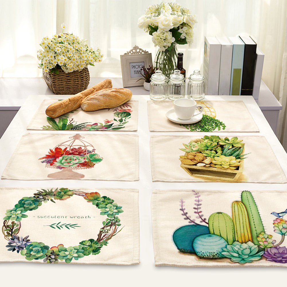 Succulent Plant Print Tableware Mat Coffee Tea Coaster Rectangle Placemat Deocr