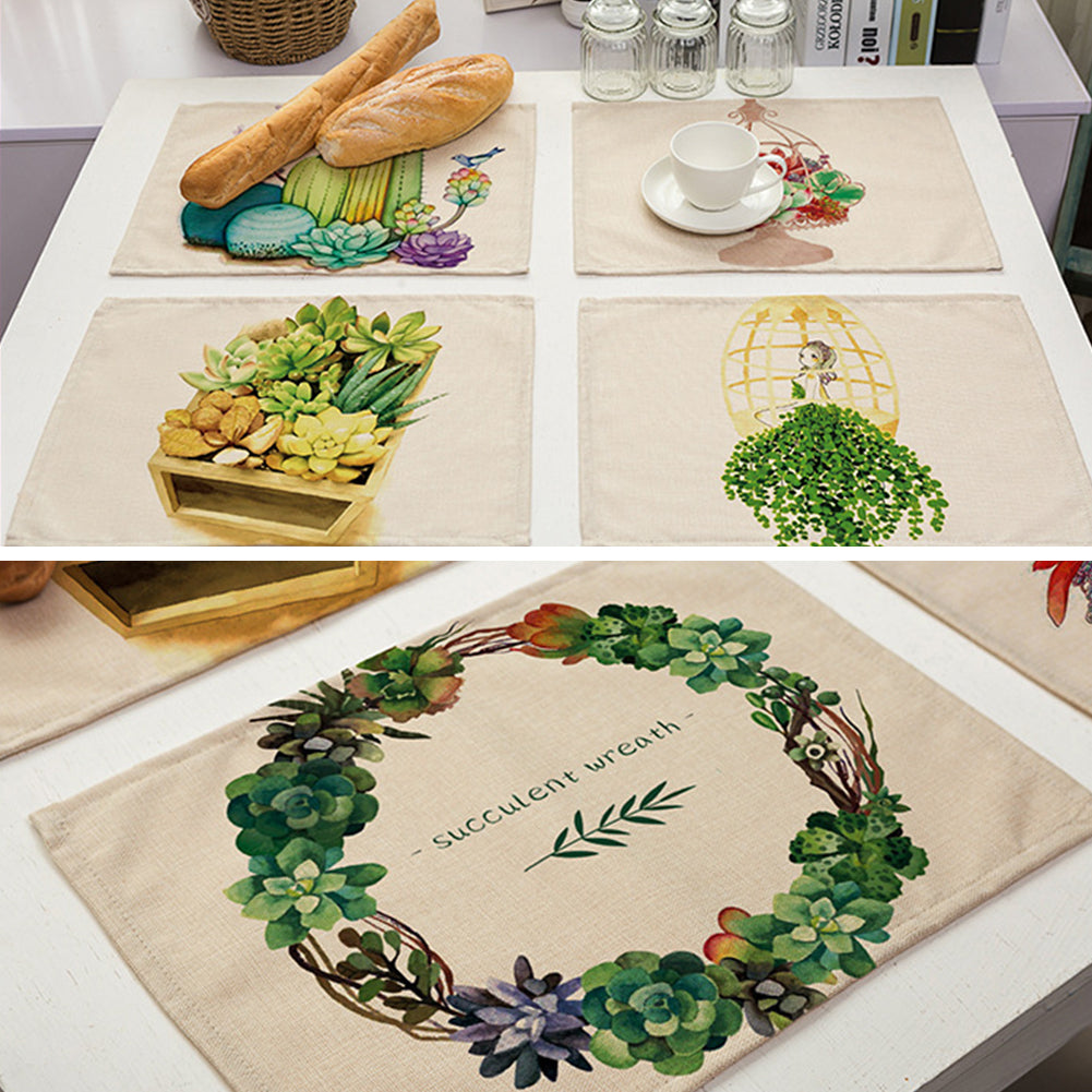 Succulent Plant Print Tableware Mat Coffee Tea Coaster Rectangle Placemat Deocr