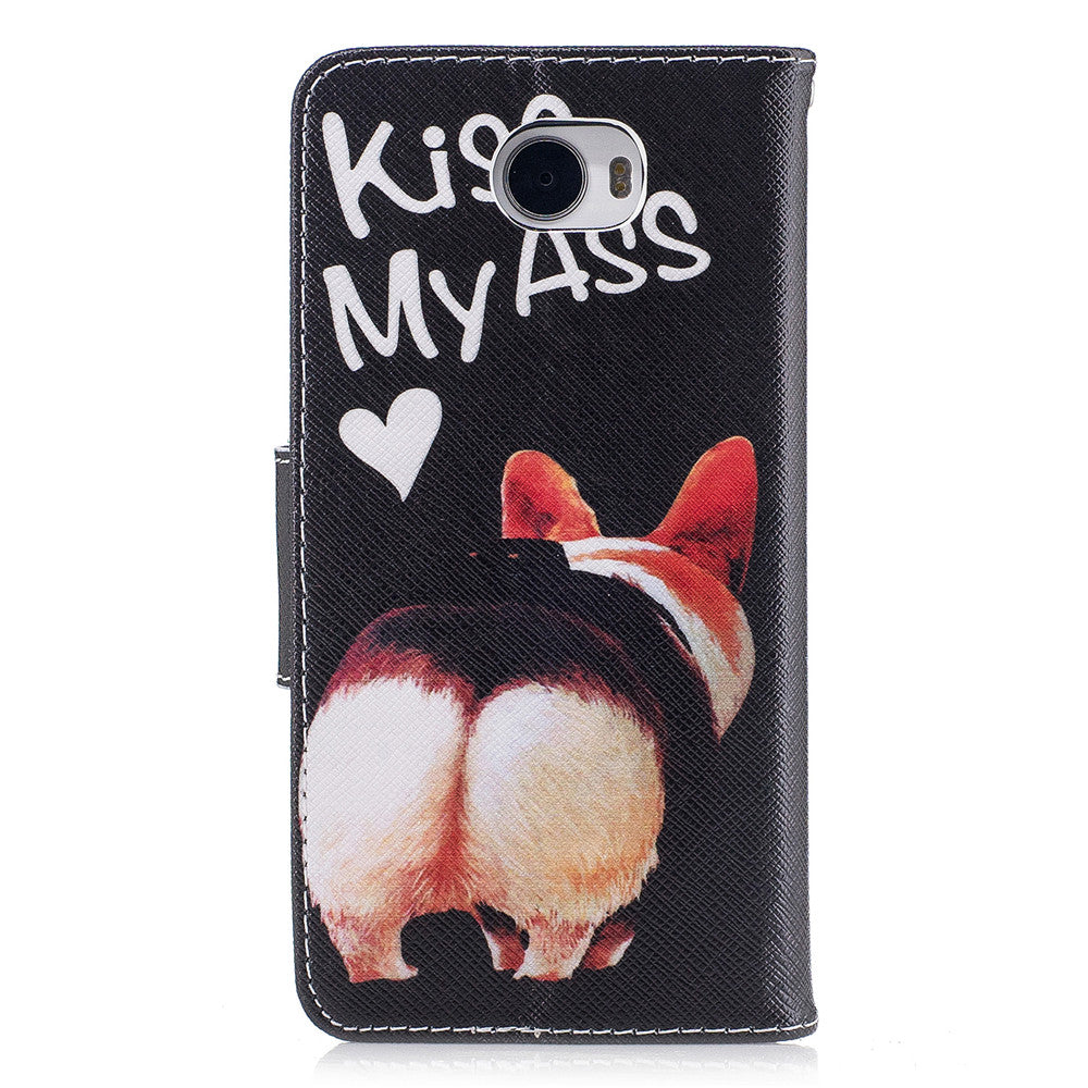 Huawei Y5II Case Pattern Printed Flip Magnetic Wallet Card Slot Soft Protective Cover for Huawei Y5II