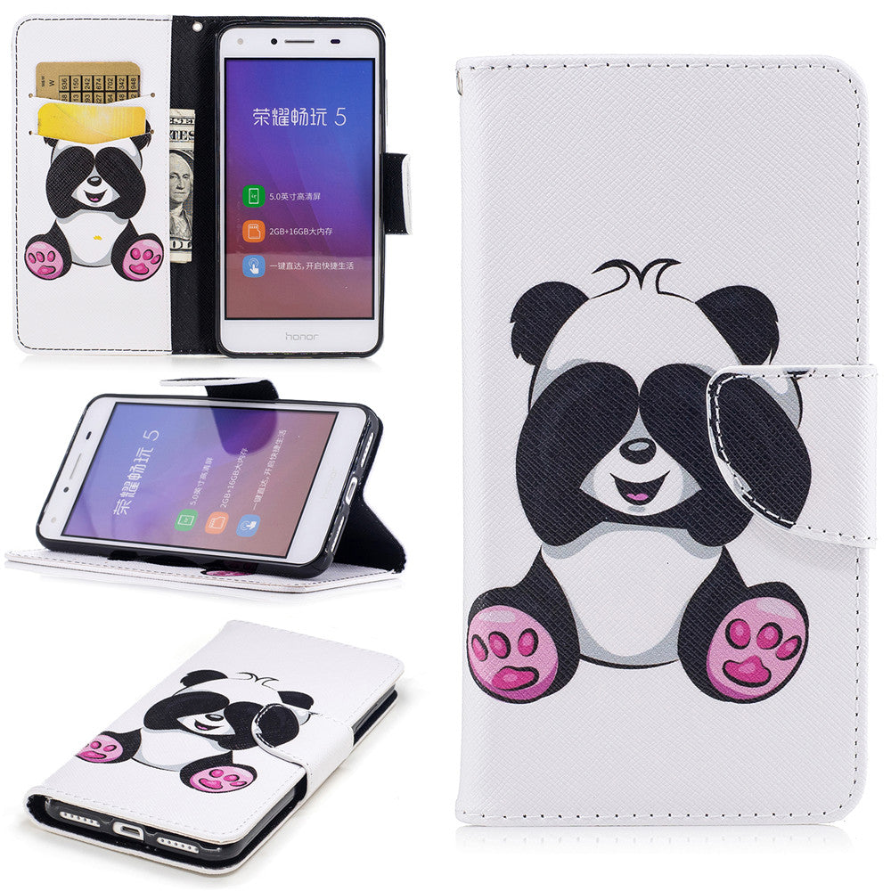 Huawei Y5II Case Pattern Printed Flip Magnetic Wallet Card Slot Soft Protective Cover for Huawei Y5II