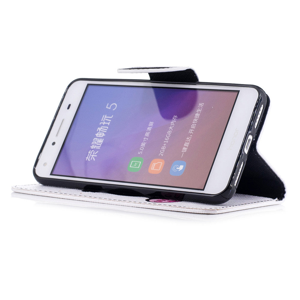 Huawei Y5II Case Pattern Printed Flip Magnetic Wallet Card Slot Soft Protective Cover for Huawei Y5II