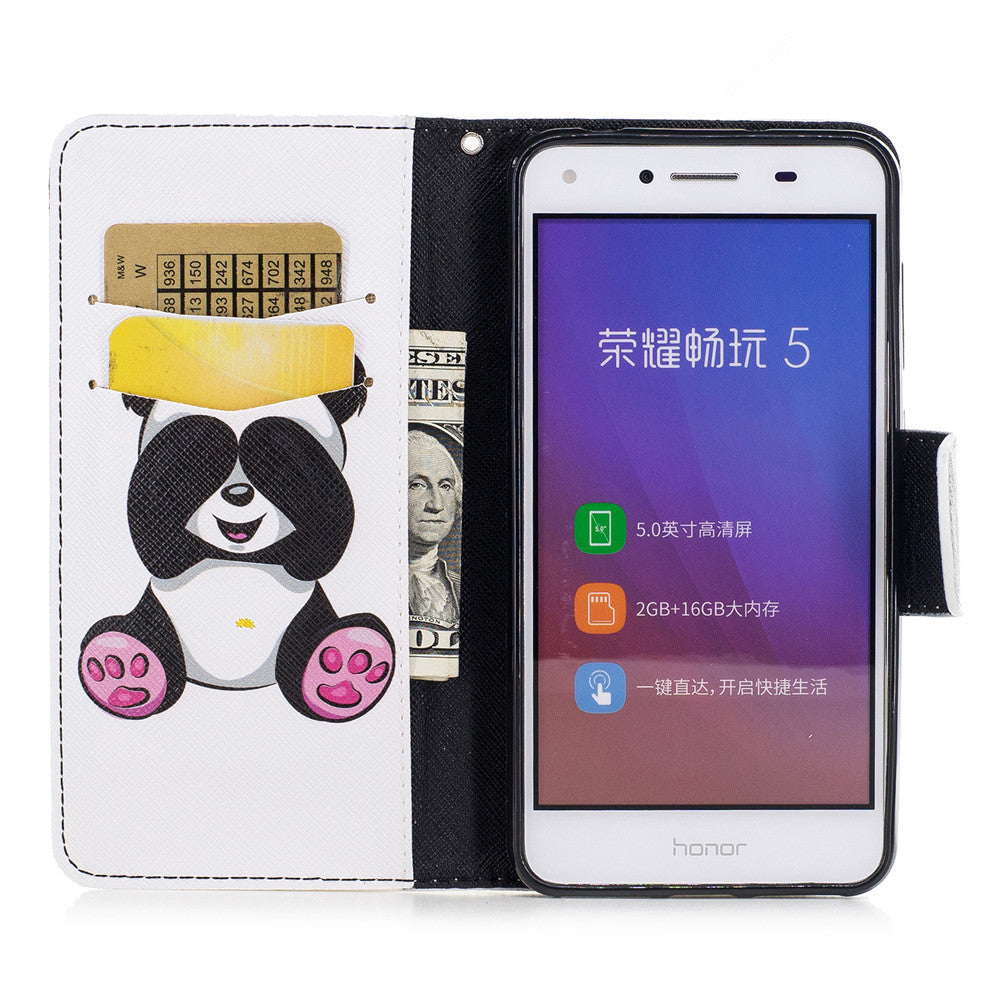 Huawei Y5II Case Pattern Printed Flip Magnetic Wallet Card Slot Soft Protective Cover for Huawei Y5II