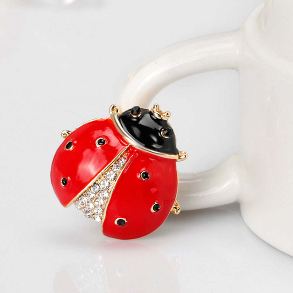 Women Scarf Accessory Cute Ladybird Rhinestone Brooch Pin Insect Breastpin