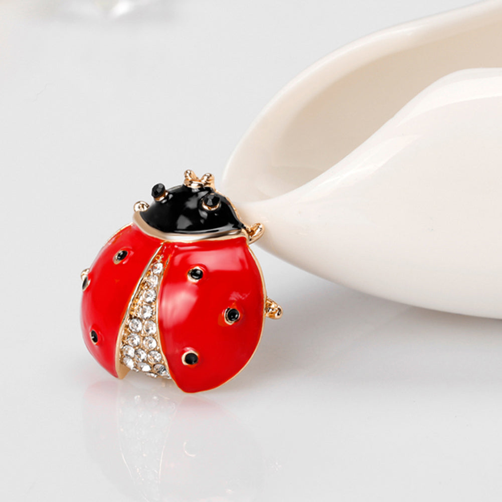 Women Scarf Accessory Cute Ladybird Rhinestone Brooch Pin Insect Breastpin