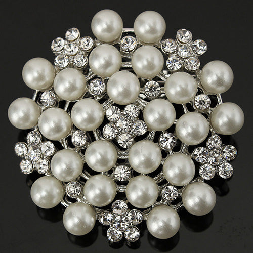 Women Fashion Faux Pearl Rhinestone Flower Brooch Pin Wedding Party Jewelry Gift