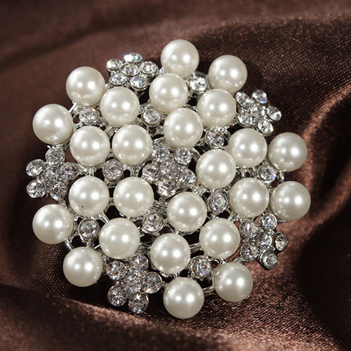 Women Fashion Faux Pearl Rhinestone Flower Brooch Pin Wedding Party Jewelry Gift