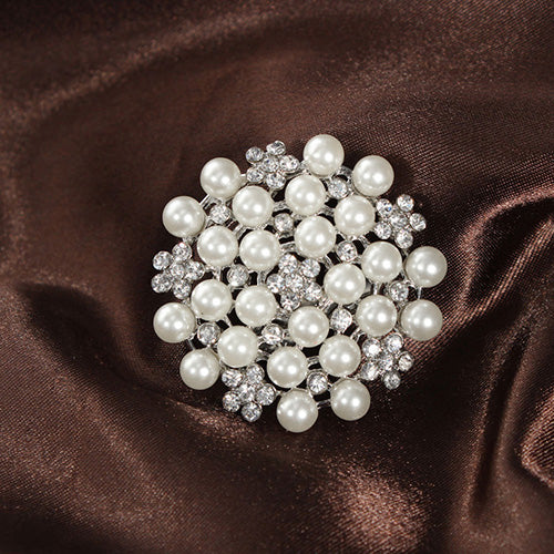 Women Fashion Faux Pearl Rhinestone Flower Brooch Pin Wedding Party Jewelry Gift
