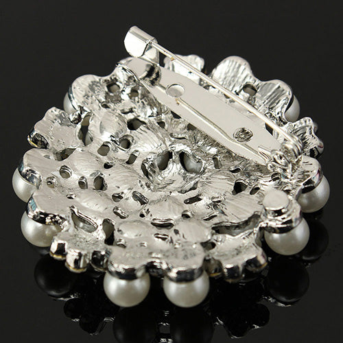 Women Fashion Faux Pearl Rhinestone Flower Brooch Pin Wedding Party Jewelry Gift