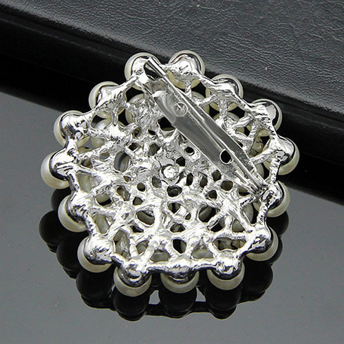 Women Fashion Faux Pearl Rhinestone Flower Brooch Pin Wedding Party Jewelry Gift