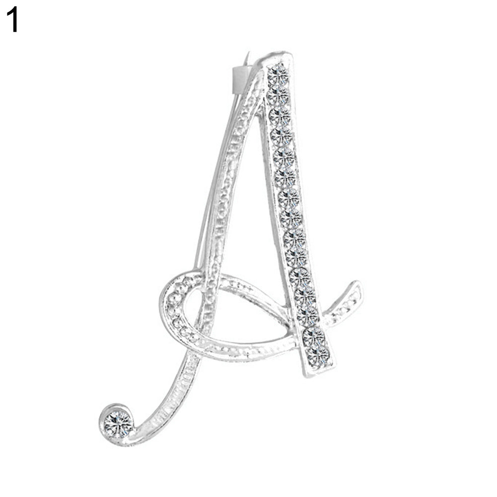 1 Pc Fashion Unisex Rhinestone English Letters Alphabet A-Z Brooch Pin Ornament