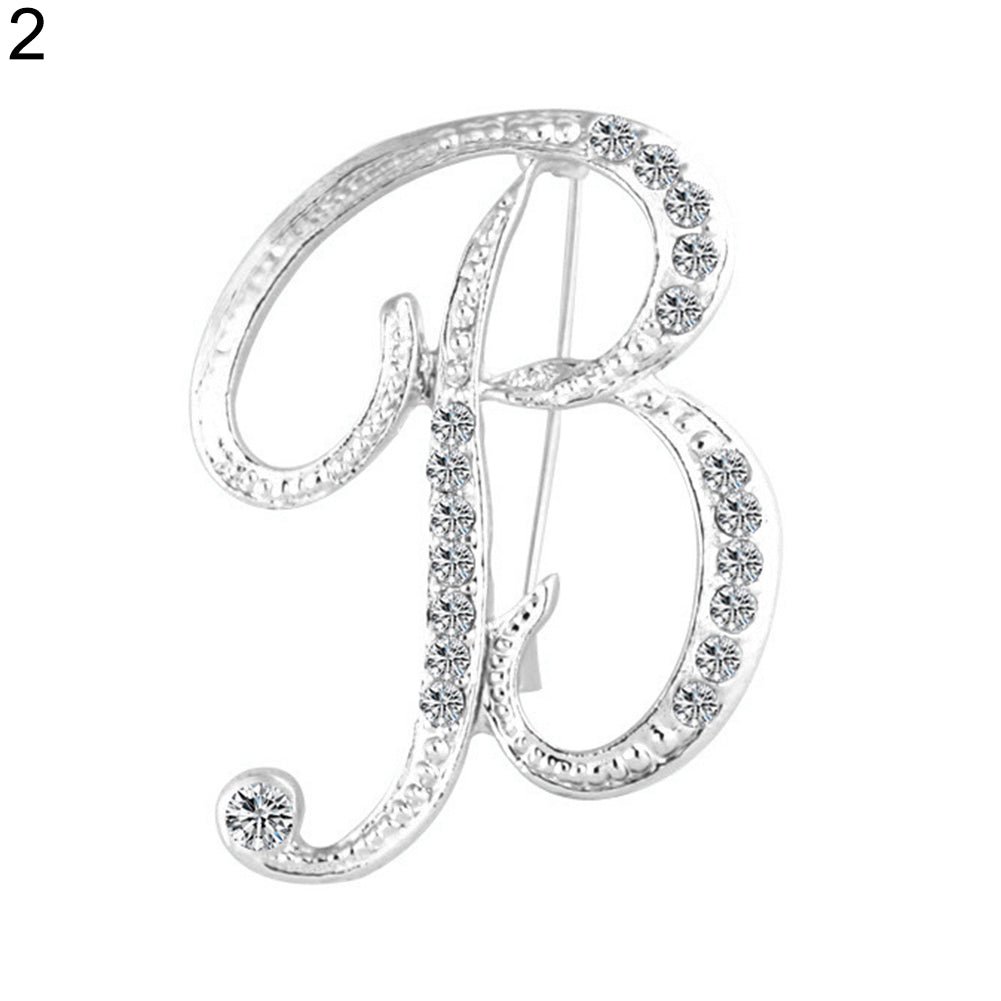 1 Pc Fashion Unisex Rhinestone English Letters Alphabet A-Z Brooch Pin Ornament