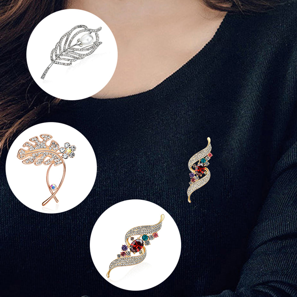 Leaf Spiral Fashion Brooch Pin Women Shiny Zircon Breastpin Jewelry Xmas Gift