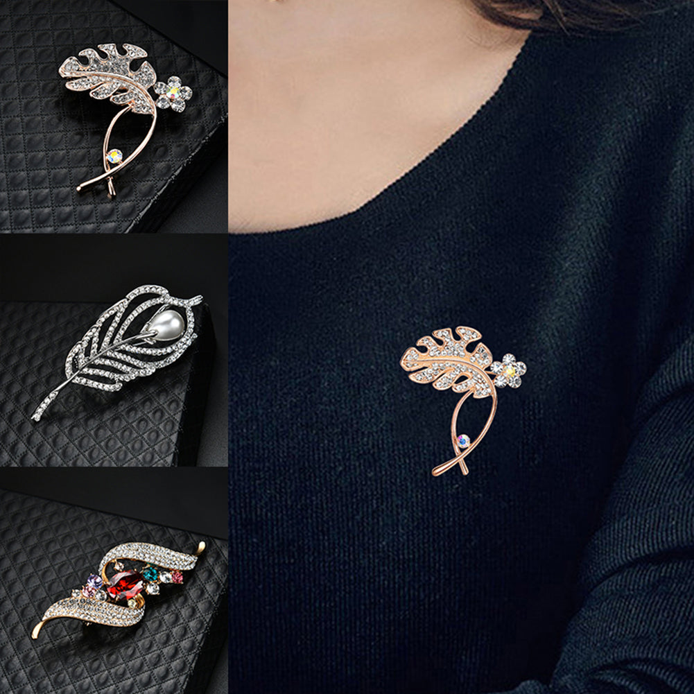 Leaf Spiral Fashion Brooch Pin Women Shiny Zircon Breastpin Jewelry Xmas Gift
