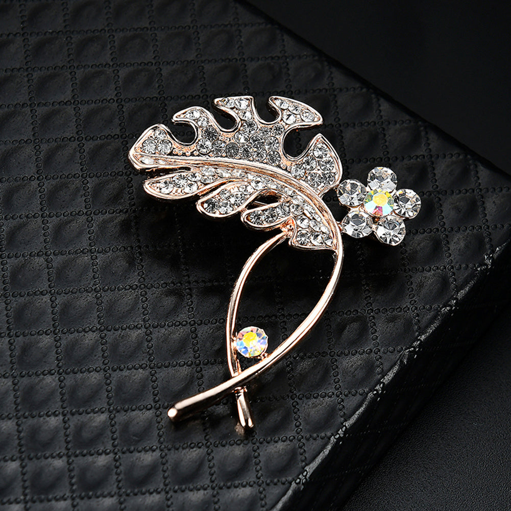 Leaf Spiral Fashion Brooch Pin Women Shiny Zircon Breastpin Jewelry Xmas Gift