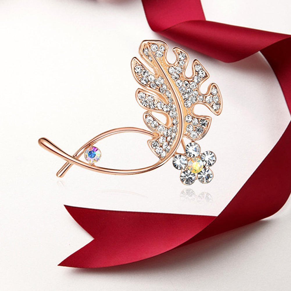 Leaf Spiral Fashion Brooch Pin Women Shiny Zircon Breastpin Jewelry Xmas Gift