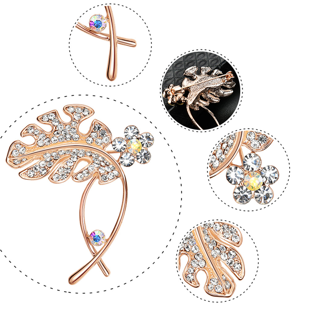 Leaf Spiral Fashion Brooch Pin Women Shiny Zircon Breastpin Jewelry Xmas Gift