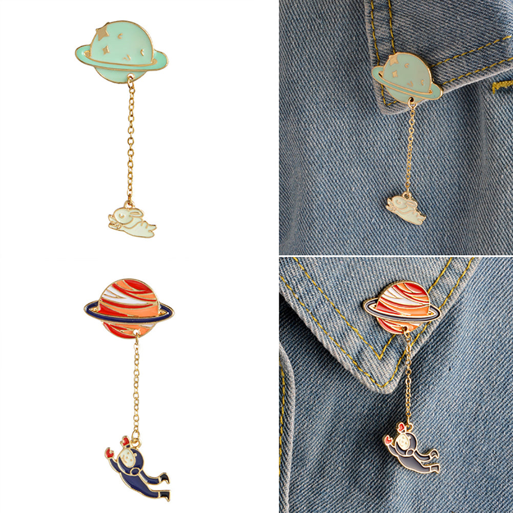 Unisex Fashion Rabbit Astronaut Pendant Earth Planet Clothes Badges Brooch Pin