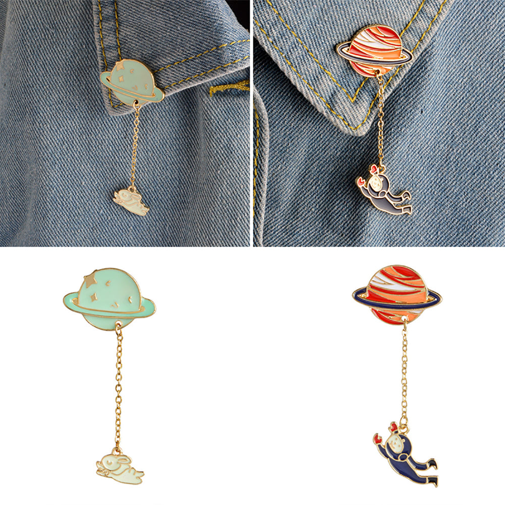 Unisex Fashion Rabbit Astronaut Pendant Earth Planet Clothes Badges Brooch Pin