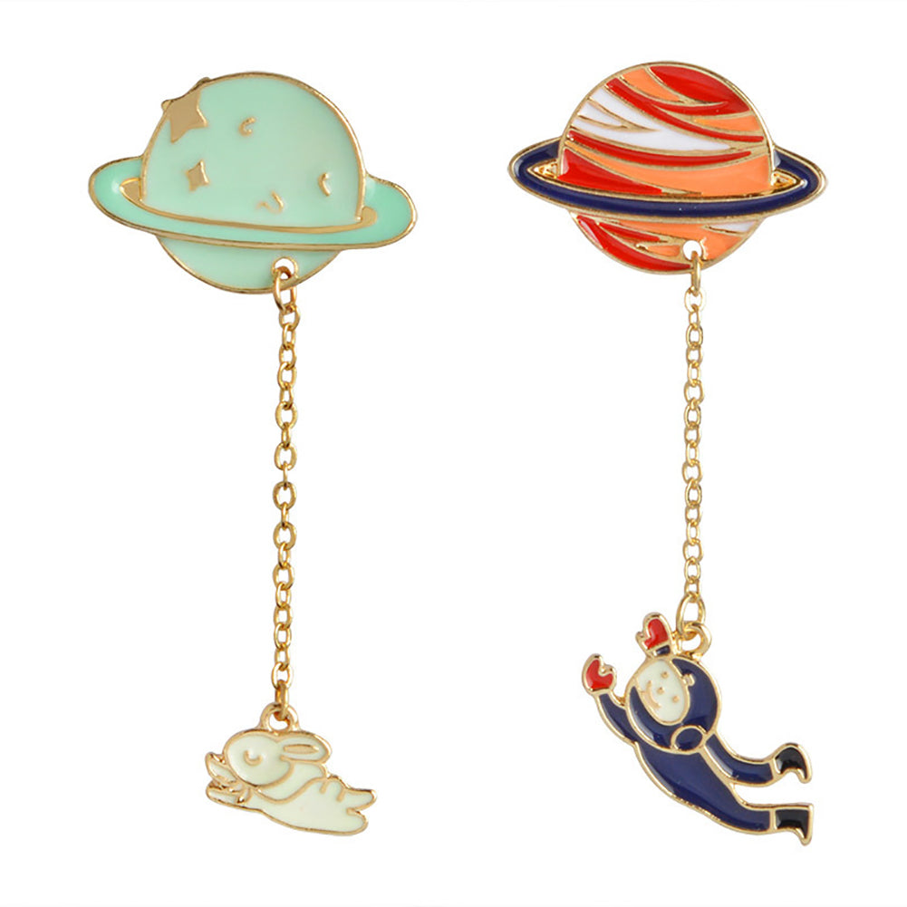 Unisex Fashion Rabbit Astronaut Pendant Earth Planet Clothes Badges Brooch Pin