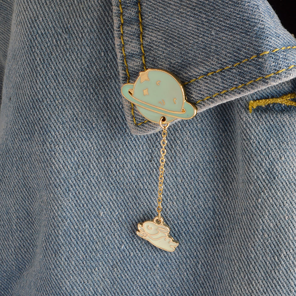 Unisex Fashion Rabbit Astronaut Pendant Earth Planet Clothes Badges Brooch Pin