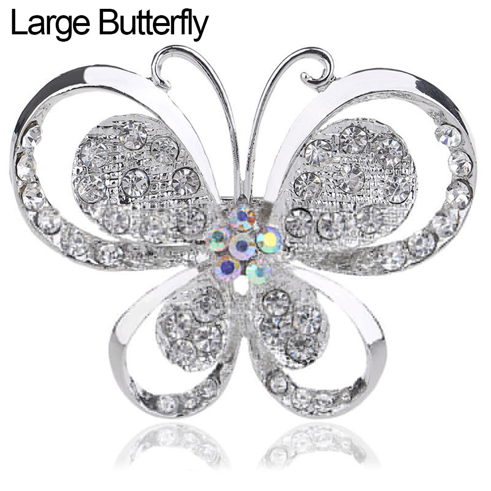 Silver Plated Alloy Flower Rhinestone Brooch Pin Wedding Bridal Party Jewelry