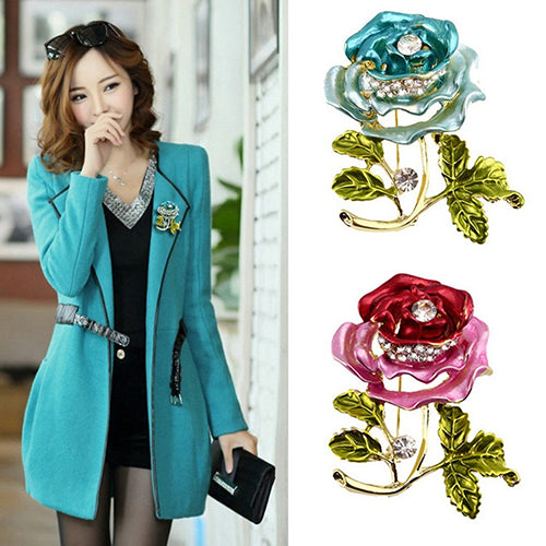 Fashion Womens Rhinestone Rose Flower Brooch Pin Wedding Party Jewelry Gifts