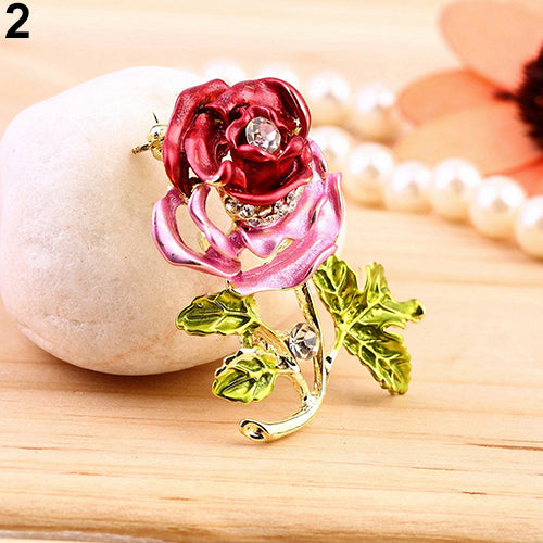 Fashion Womens Rhinestone Rose Flower Brooch Pin Wedding Party Jewelry Gifts