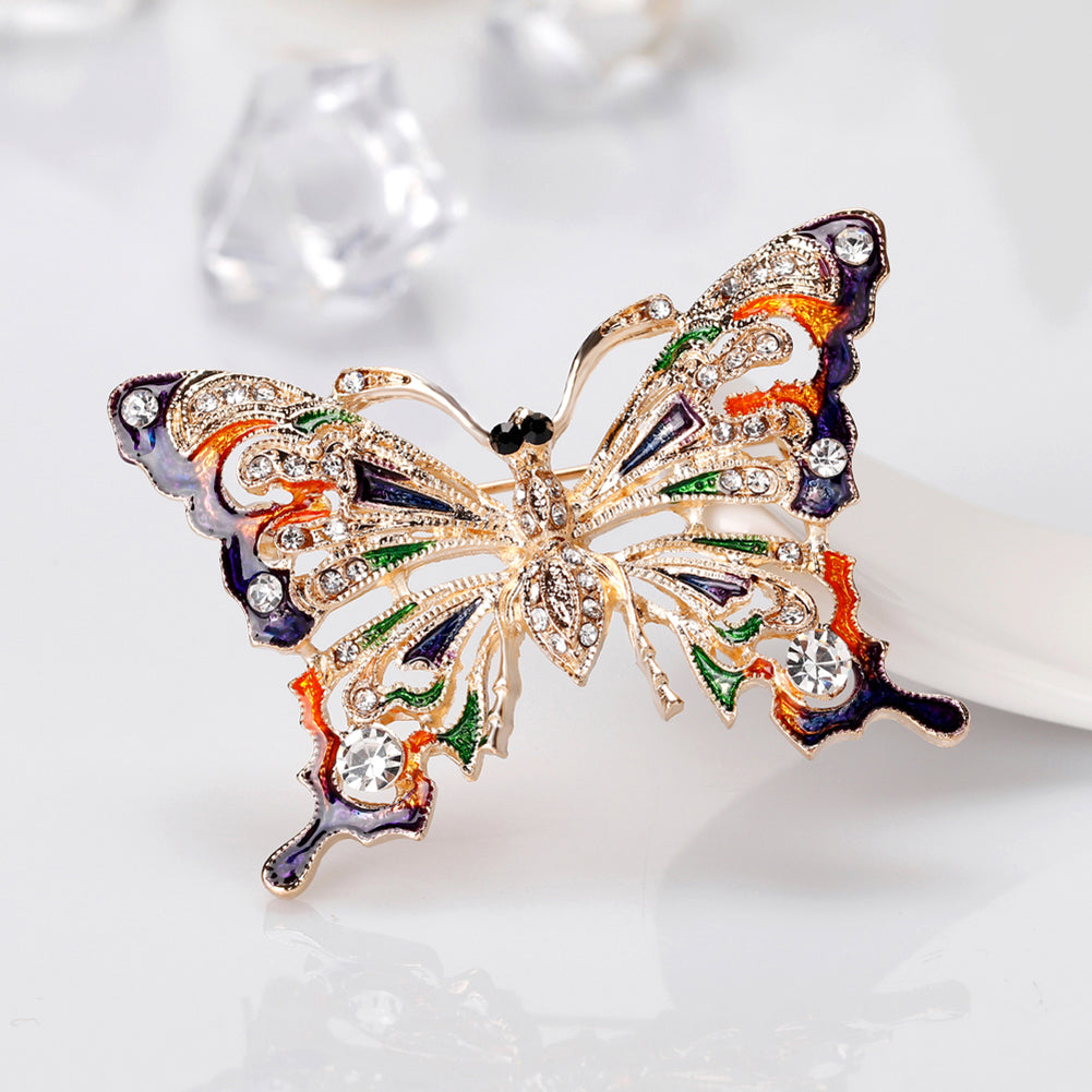 Women Vintage Rhinestone Butterfly Brooch Pin Evening Party Jewelry Ornament