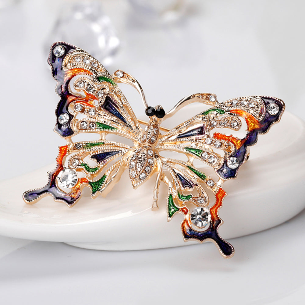 Women Vintage Rhinestone Butterfly Brooch Pin Evening Party Jewelry Ornament