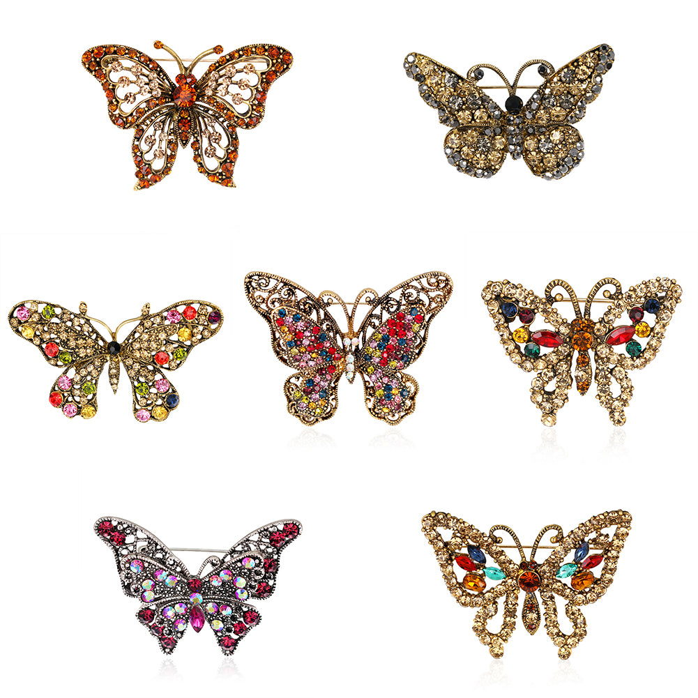 Lady Fashion Multicolor Rhinestone Butterfly Shape Brooch Pin Scarf Jewelry Gift