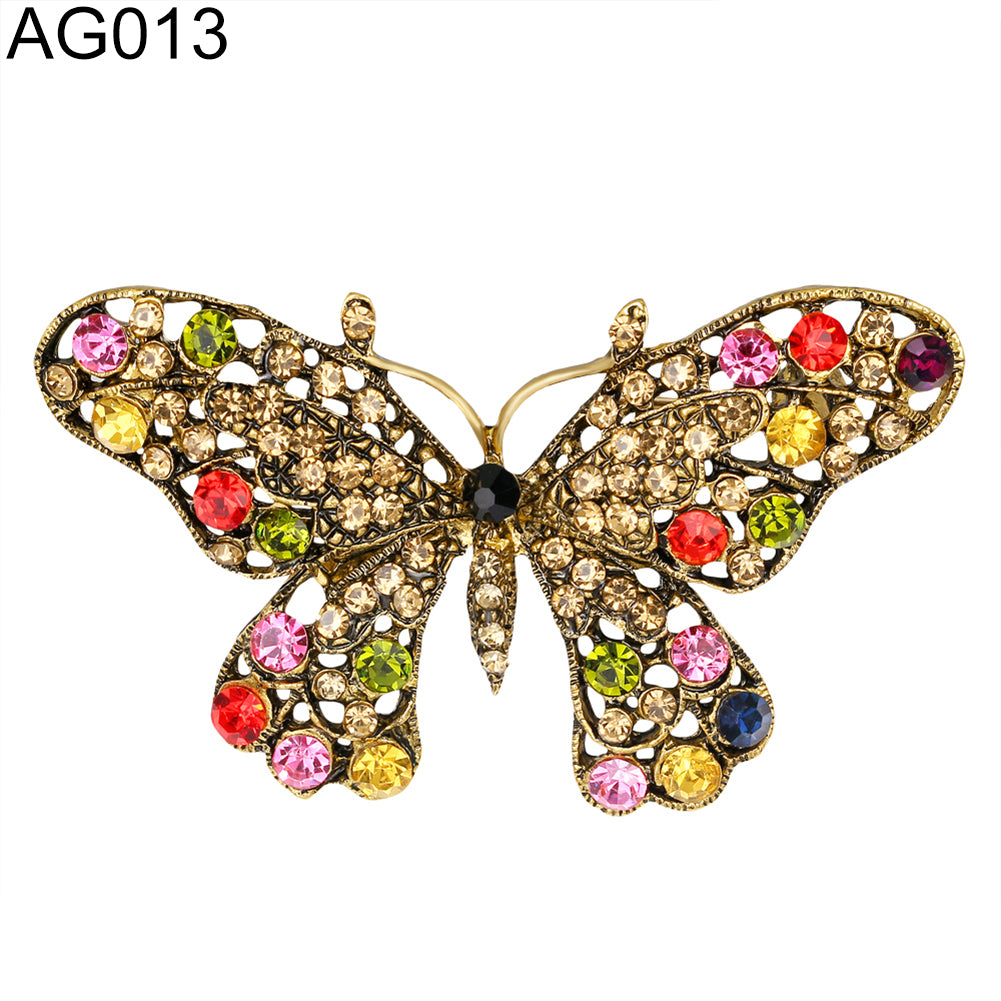 Lady Fashion Multicolor Rhinestone Butterfly Shape Brooch Pin Scarf Jewelry Gift
